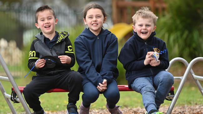 Modbury South Preschool students Matt, Poppy and Loe. Picture: Keryn Stevens