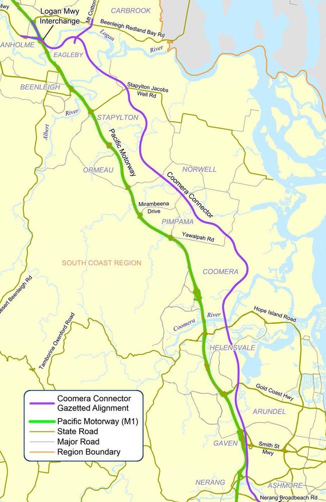 The proposed route of the Coomera Connector.