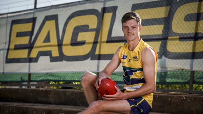 Woodville-West Torrens premiership star Jacob Wehr will join GWS after being selected with the final pick of the AFL National Draft. Picture: Mike Burton