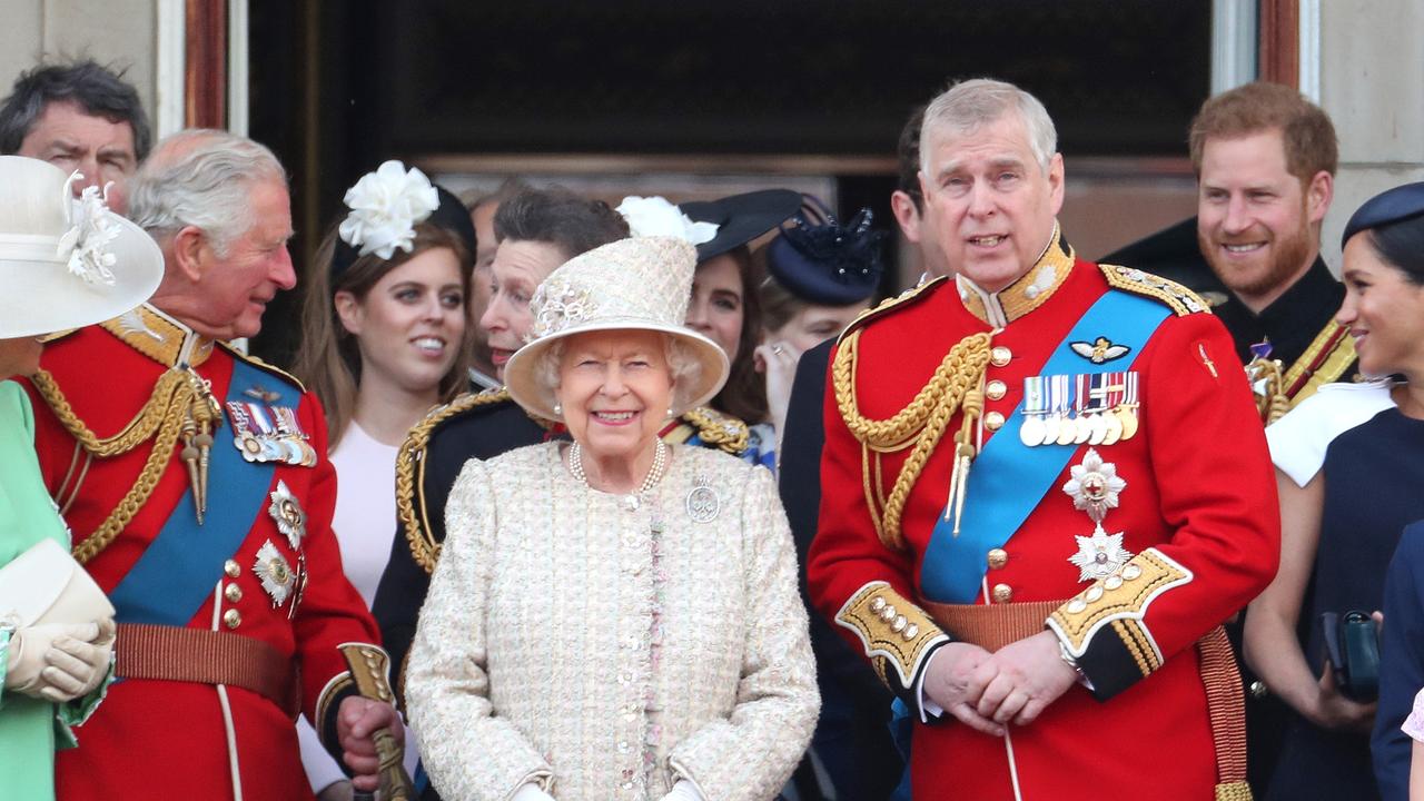 Members of the British royal family with the Queen during Trooping The Colour, the Queen's annual birthday parade, on June 08, 2019. Picture: Chris Jackson/Getty Images