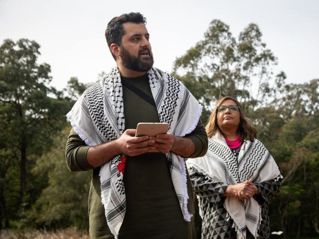 Poet Omar Sakr, front, pictured with Greens Senator for NSW Mehreen Faruqi. Picture: Instagram