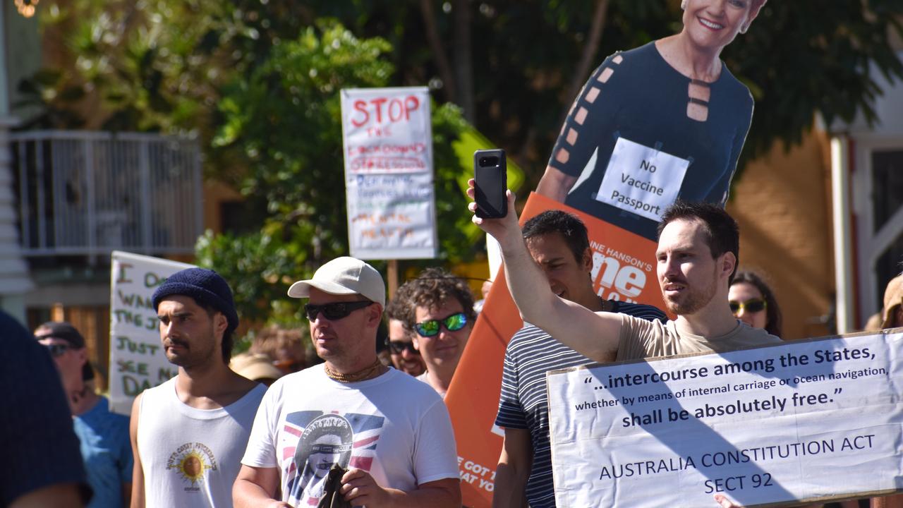 Protesters walk along Queensland side of the border. Photo: Liana Walker