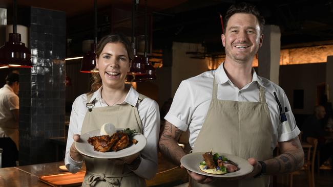 Aurora Restaurant in Light Square, with head chef Brendan Wessels and front of house member Olivia Den Dekker. Picture: Naomi Jellicoe.