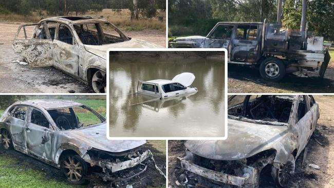 A crime spree has left Goondiwindi in shock as multiple armed robberies, including threats with knives, and stolen cars have ended up torched and abandoned in Boggabilla, 5km across the NSW border.