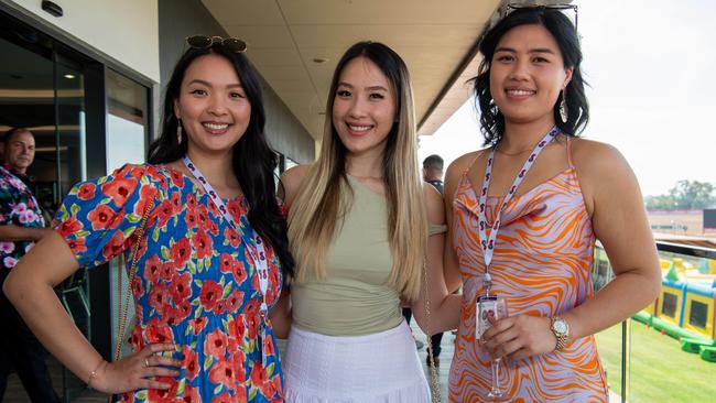 Jasmine Yeh, Livia Lay and Rochelle Lay at the Chief Minister's Cup Day at the Darwin Turf Club on Saturday, July 13. Picture: Pema Tamang Pakhrin