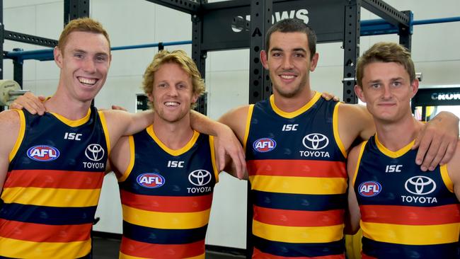 Adelaide Crows’ 2018 leadership group, Tom Lynch, Rory Sloane, Taylor Walker, and Matt Crouch.