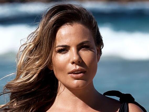Fiona Falkiner models a new swimsuit range for curvy women. Picture: Supplied.