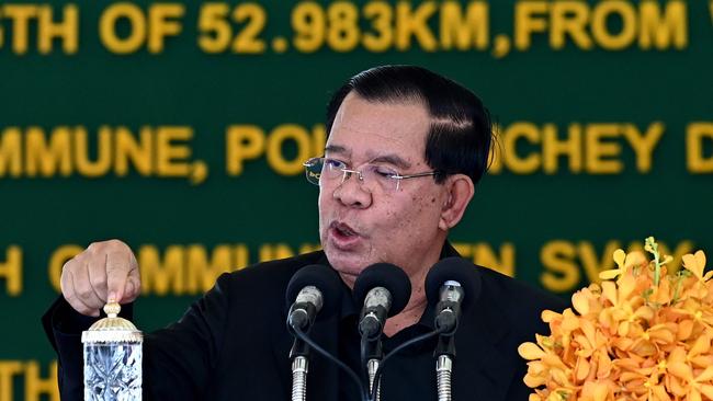 Hun Sen inaugurates the Phnom Penh ring road No.3 on Thursday. Picture: AFP