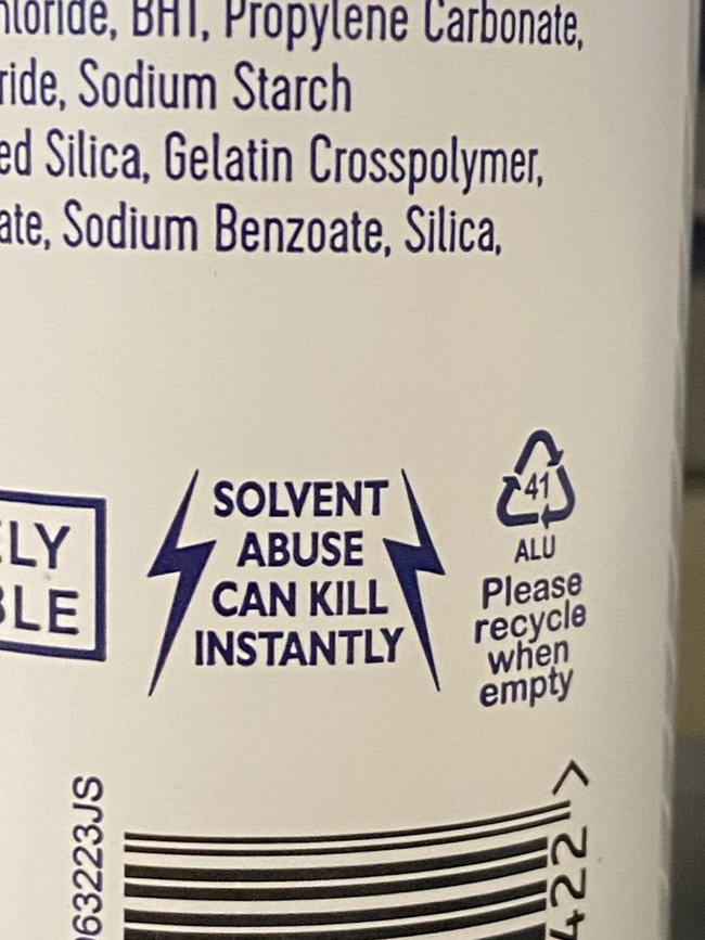 A label warning on a deodorant product.