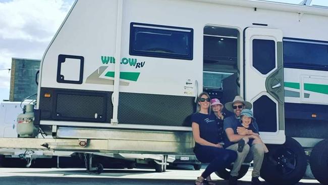 Gemma and Reece Sliwinski have been travelling the country in a caravan with their kids Ida and Ari.