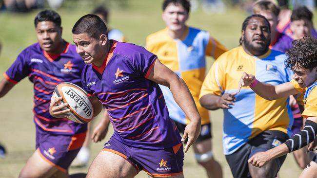 Subita Lui of Sunshine Coast against Peninsula in QRFSU 17-18 years Boys State Championship rugby union at Highfields Sport Park, Thursday, May 23, 2024. Picture: Kevin Farmer