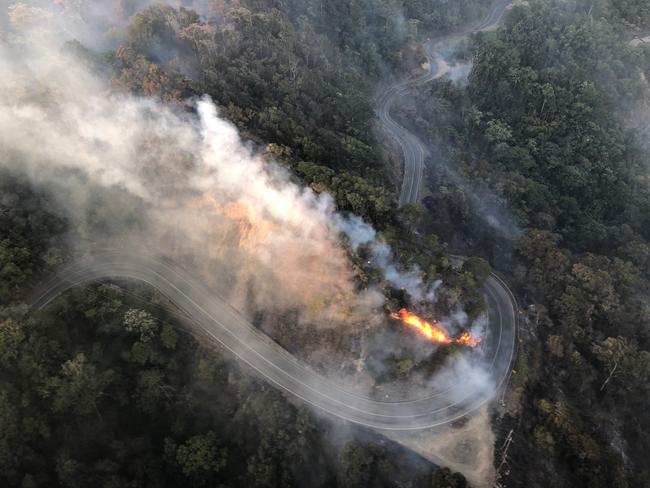 A fire rages near Rangfed Rd at Eungella. Picture: RACQ CQ Rescue