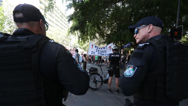 The Freedom Rally in the Brisbane CBD on Saturday. Picture: Annette Dew