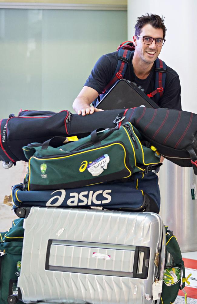 Australian captain Pat Cummins is all smiles after arriving home. Picture: Adam Yip