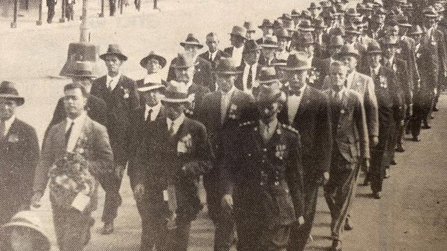 World War I veterans march through Southport on Anzac Day in the 1930s.