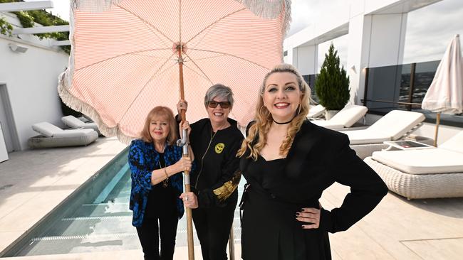 Australian music industry workers, L-R: (Little) Pattie Amphlett and Vicki Gordon, founder of the Australian Women in Music Awards (AWMA), and Tamara Georgopoulos, who was one of the inaugural ‘change maker’ award winners at the 2022 AWMA in Brisbane. Picture: Lyndon Mechielsen