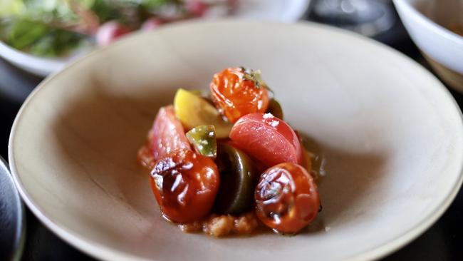 Pomodorini raw and roasted tomatoes at Little Wolf Osteria.