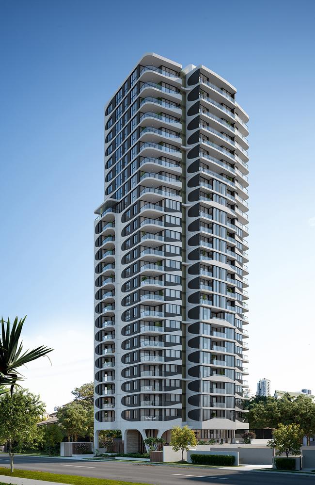 Artist impression of Mahala, a 25-storey high-rise tower by developer Pinda which is planned for Peerless Ave, Mermaid Beach