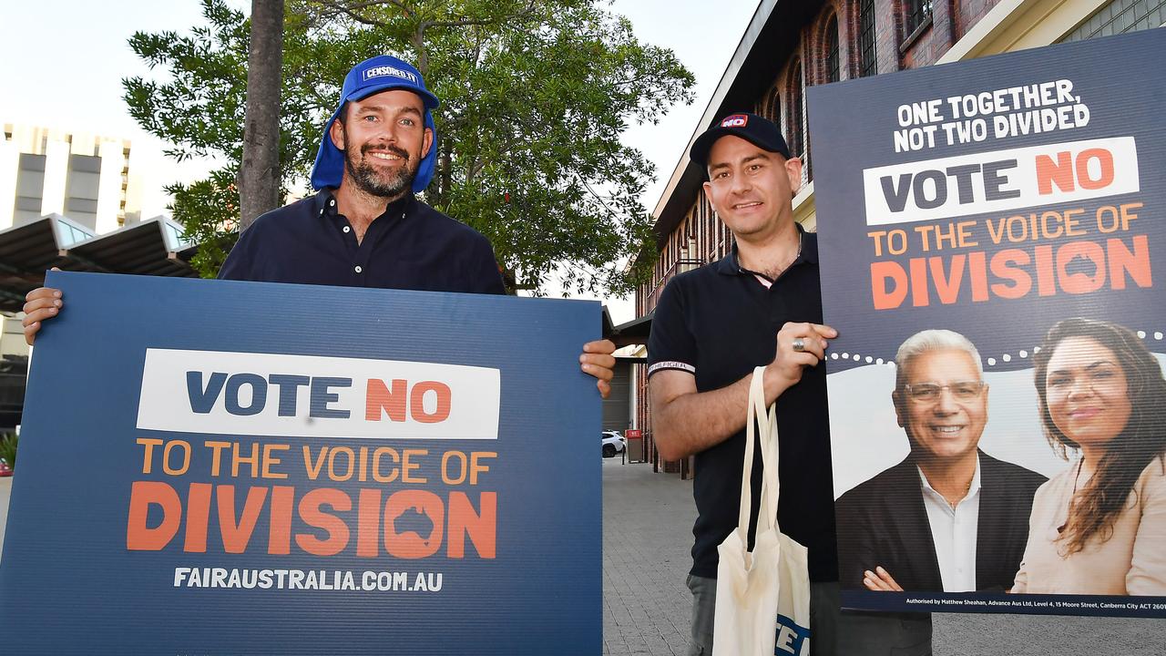 Dusty Bogan and Gerry Smith at the No campaign event with Senator Jacinta Nampijinpa Price and Nyunggai Warren Stephen Mundine in Brisbane. Picture: NCA NewsWire / John Gass