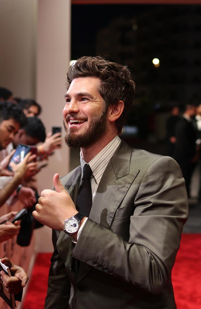 Andrew Garfield greets fans at the Red Sea International Film Festival in Jeddah, Saudi Arabia. Picture: Ernesto S. Ruscio/Getty