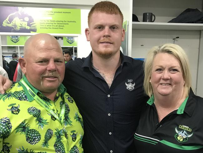 SUNDAY TELEGRAPH SPECIAL. Canberra Raiders player Corey Horsburgh, father Rick and mother Sandra