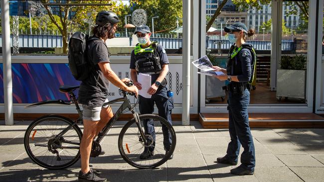 Police launch Operation River Run targeting speeding cyclists and scooter riders along Southbank Promenade. Picture: Mark Stewart