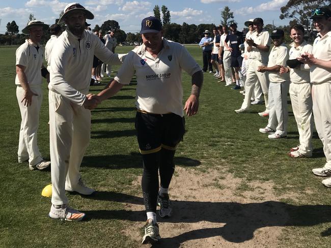 Sean Ayres leaves the field after his 300th VSDCA game. Picture: Greg Heatley