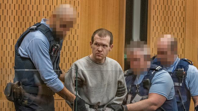 Christchurch mosque gunman Brenton Tarrant arrives during his sentencing hearing at Christchurch High Court. (Photo by John Kirk-Anderson - Pool/Getty Images)