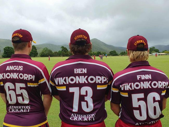 Angus (l), Ben (middle) and Finn (r) Vikionkorpi. Cricket Far North Atherton first grade. 2024. Source: Atherton Facebook