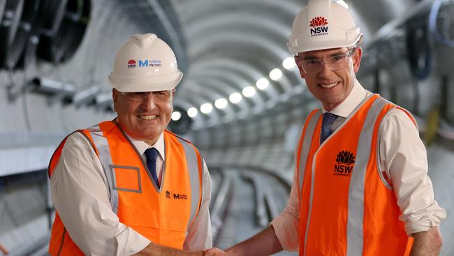 NSW Premier Dominic Perrottet with NSW Transport Minister David Elliott before they went back into negotiations with the union. NCA NewsWire / Damian Shaw