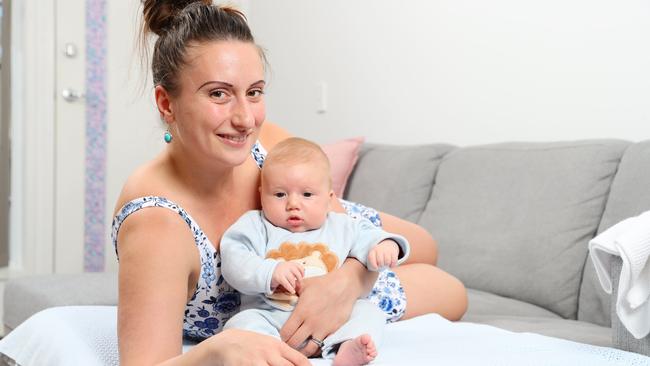 Deb Ford with her 6-week-old son Harrison. Picture: Lachie Millard