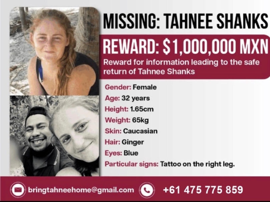 The family of missing Whitsunday mum Tahnee Shanks have put up a A$70,000 reward (MX$1 million pesos) for information on her whereabouts. Picture: Contributed