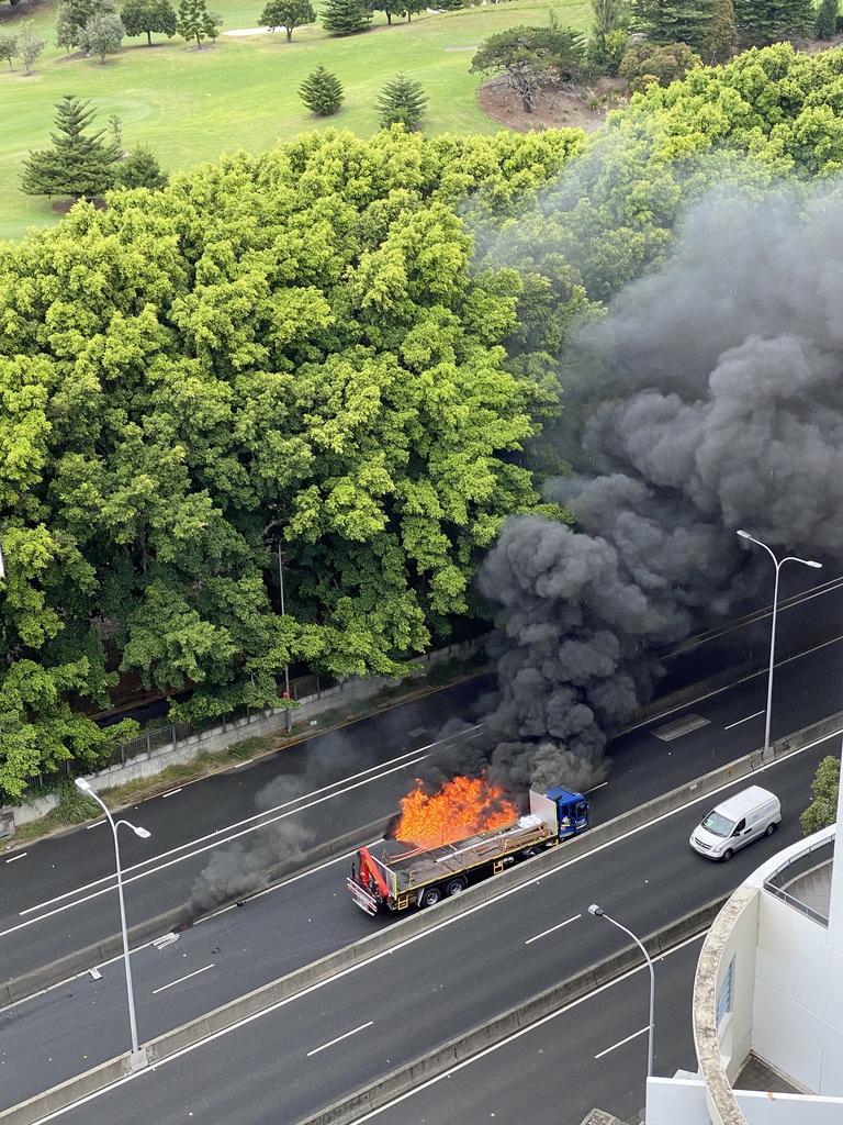 Angry flames spewed from the back of the truck. Picture: Matrix Media Group