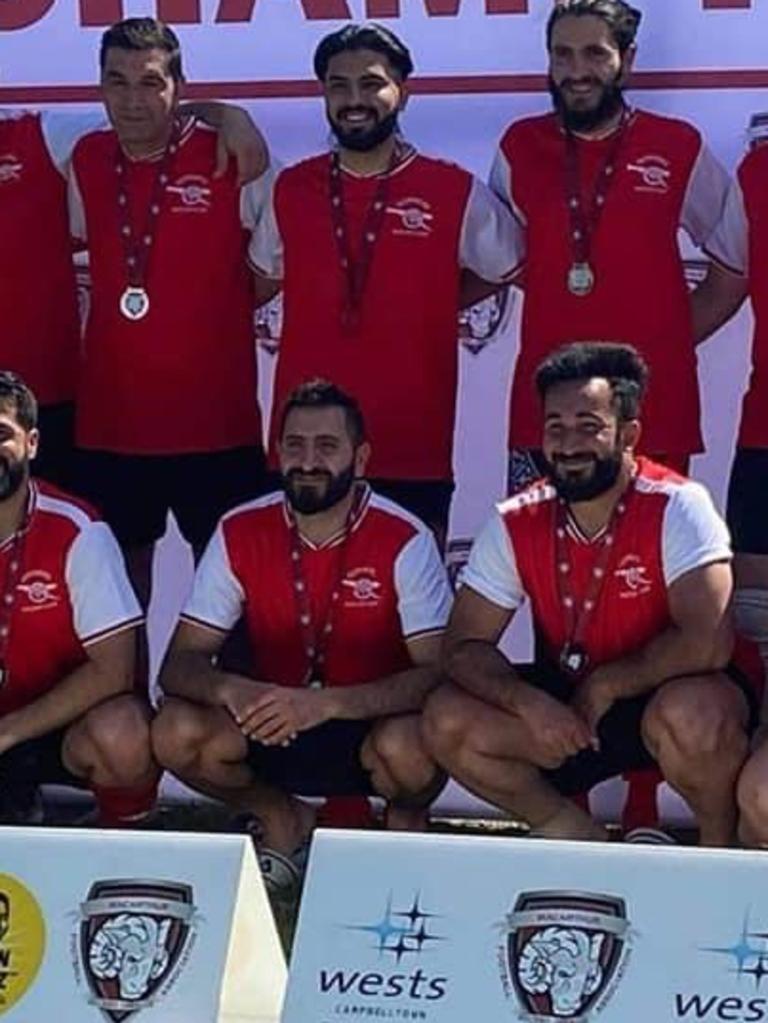The Sydney man’s soccer club also paid tribute to Mr Alaskar (pictured in the middle on the bottom row). Picture: Gunners Soccer Club/Facebook