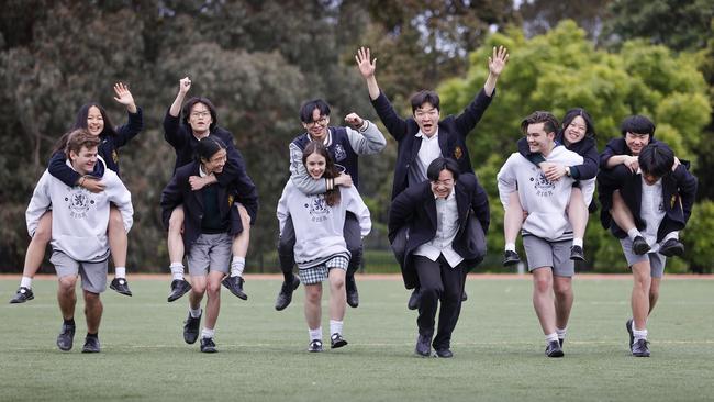 Balwyn High School students celebrating their end of VCE exams. Picture: Alex Coppel