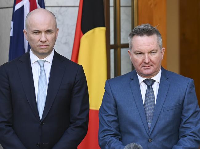 CANBERRA, Australia, NewsWire Photos. June 24, 2024: Prime Minister Anthony Albanese and Energy Minister Chris Bowen announce Former Treasurer of New South Wales Matt KeanÃ¢â¬â¢s appointment to the Climate Authority at press conference at Parliament House in Canberra. Picture: NewsWire / Martin Ollman