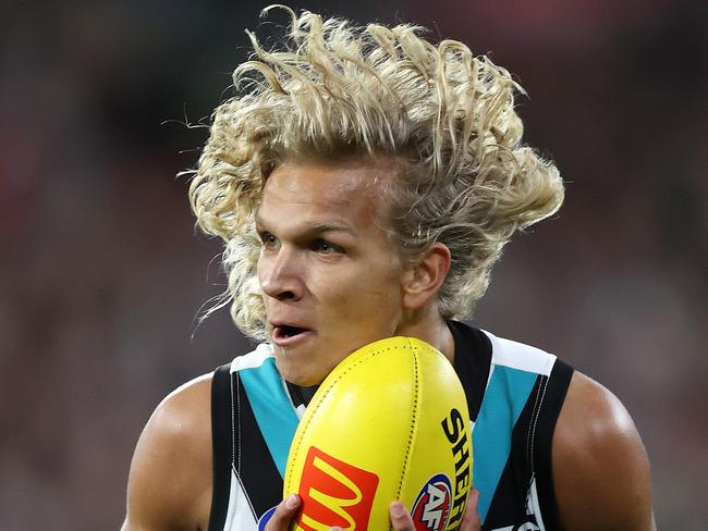 MELBOURNE, JULY 1, 2023: AFL Football Round 16 - Essendon V Port Adelaide at the MCG. Quinton Narkle of the Power  in action. Picture: Mark Stewart