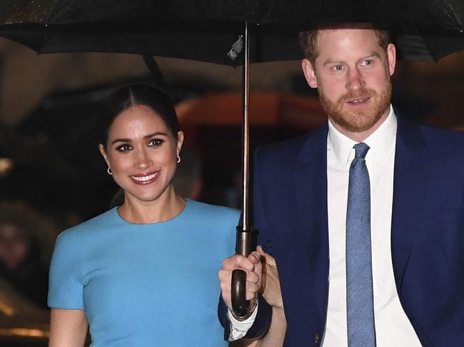 (FILES) In this file photo Britain's Prince Harry, Duke of Sussex (R) and Meghan, Duchess of Sussex arrive to attend the Endeavour Fund Awards at Mansion House in London on March 5, 2020. - Prince Harry and Meghan Markle announced on June 6, 2021 the birth of their daughter Lilibet Diana, who was born in California after a year of turmoil in Britain's royal family. "Lili is named after her great-grandmother, Her Majesty The Queen, whose family nickname is Lilibet. Her middle name, Diana, was chosen to honor her beloved late grandmother, The Princess of Wales," said a statement from the couple. (Photo by DANIEL LEAL-OLIVAS / AFP)