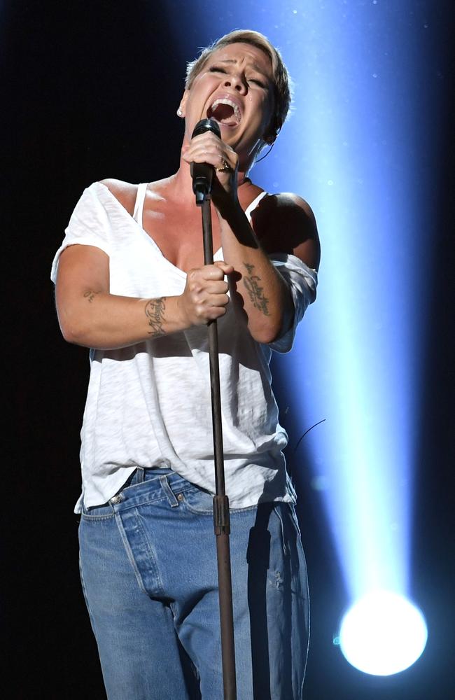 Recording artist Pink performs onstage during the 60th Annual GRAMMY Awards. Picture: Getty