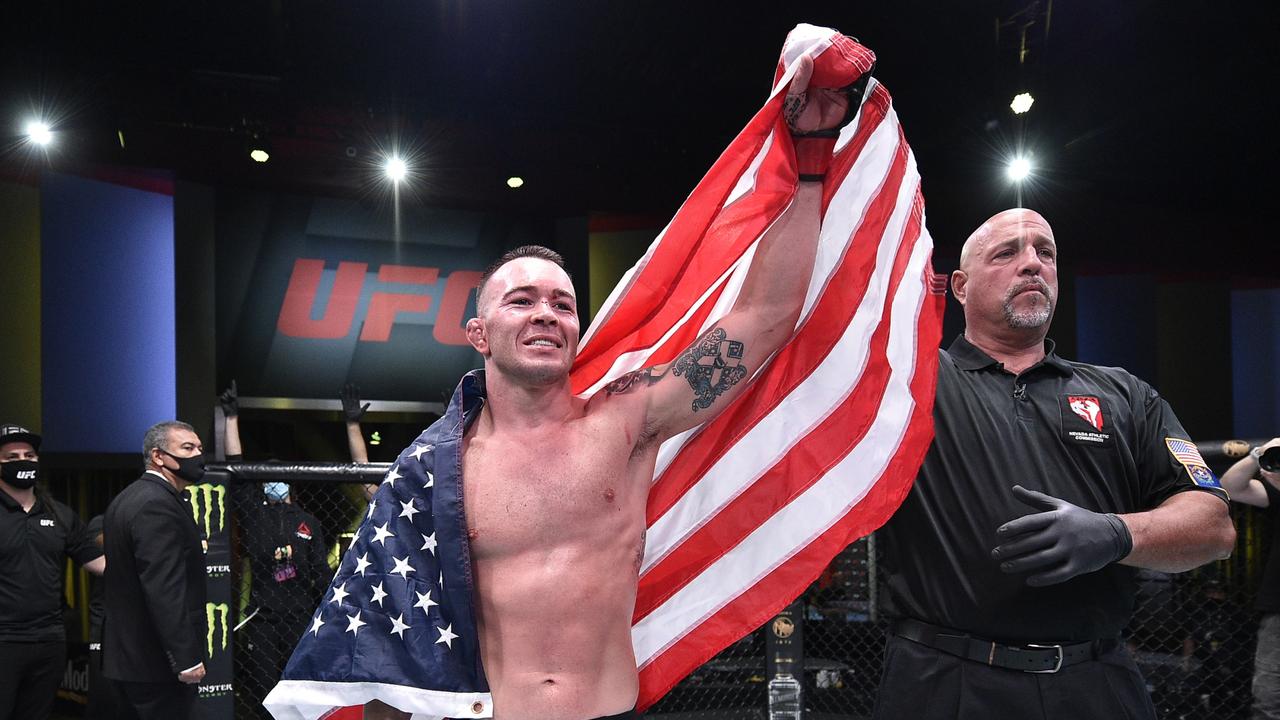 Colby Covington reacts after defeating Tyron Woodley in 2020. (Photo by Chris Unger/Zuffa LLC)