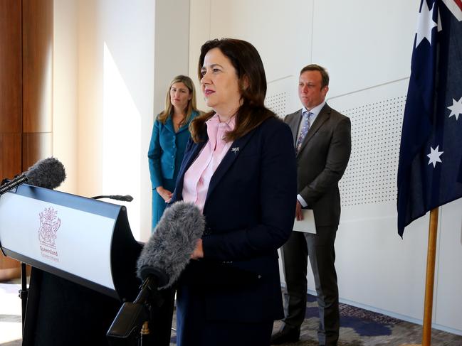 Queensland Premier Annastacia Palaszczuk, Deputy Premier Steven Miles, Health Minister Yvette D'Ath and Attorney-General Shannon Fentiman. Picture David Clark