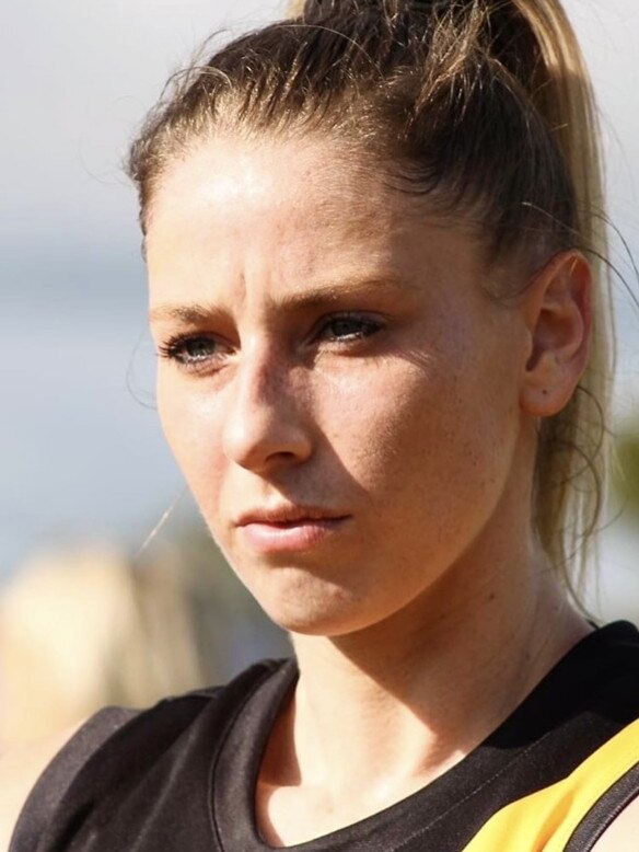 Benched AFLW player and registered nurse Deni Varnhagen, is one of a group of public servants in a court challenge to Covid vaccine mandates. Picture: Supplied.