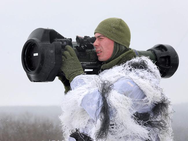 A Ukrainian Military Forces serviceman during a drill near the western Ukrainian city of Lviv. Picture: AFP