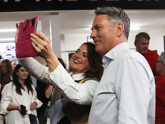 Libby Coker and Richard Marles enjoy the moment. Labor post-election event at St Albans Football Club. Picture: Alan Barber