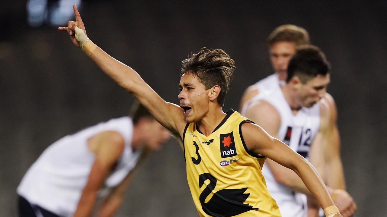 Tyrone Thorne in action for WA at the 2019 under-18 national championships. Picture: Michael Dodge/AFL Photos