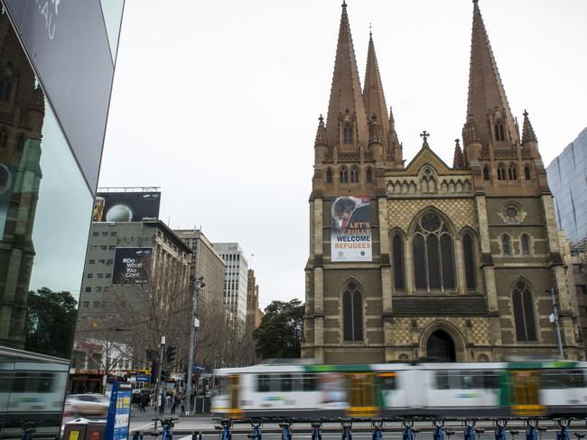 Paul Jelonek attacked a US tourist at St Paul’s Cathedral at the corner of Flinders Street. Photo: Eugene Hyland