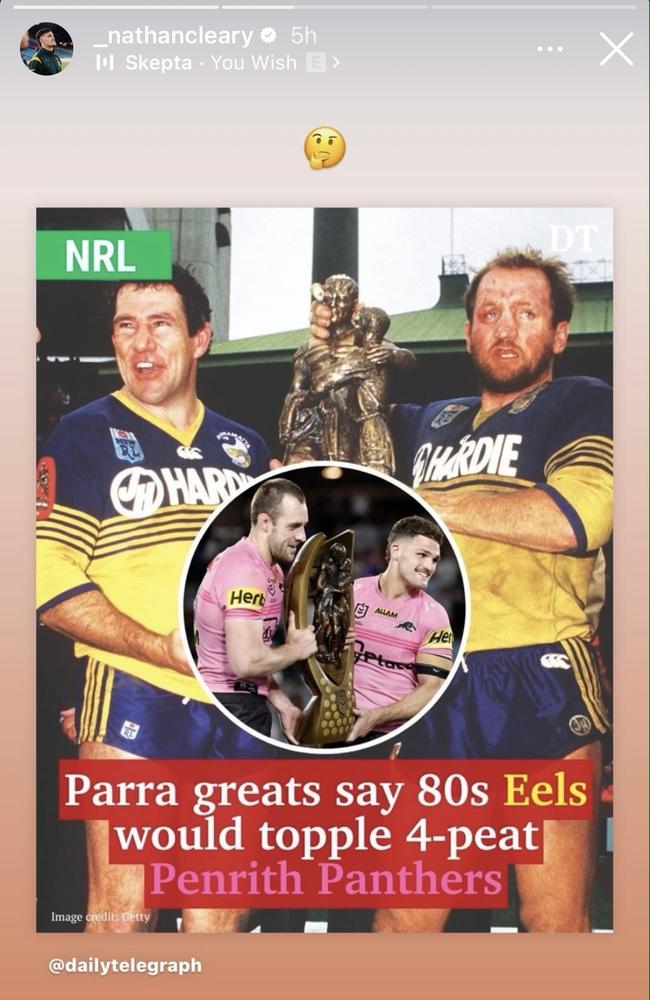 Nathan Cleary's Insta jab at Parra greats.