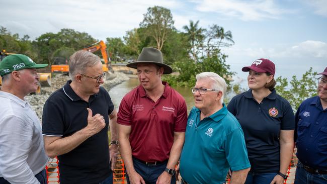 Prime Minister, Anthony Albanese and Premier of Queensland, Steven Miles visit flood impacted locals in Holloway Beach. Pic: NCA NewsWire/ Emily Barker