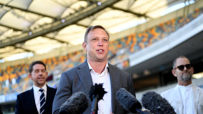 Premier Steven Miles, when he was deputy premier, making an announcement at the Gabba, regarding the redevelopment plans. Picture: NCA NewsWire / Dan Peled