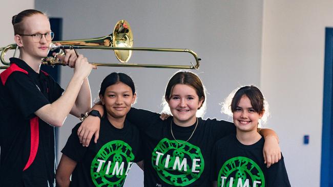 Archer Bryett, Aleya Muhamad, Isabel Gardiner and Emi Mallard ready for the 56th annual School Beat Concert at the Entertainment Center. Picture: Glenn Campbell